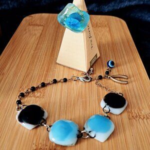 One of a Kind Handmade Set – Fused Glass Ring & Bracelet   | Artisan Jewelry